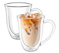 Wilmax - Vasos térmicos con asa - Juego de 2 - 400 ml - Vasos de doble pared para agua, té, café - vasos de té y café - Vasos para bebidas calientes y frías - Apto para lavavajillas