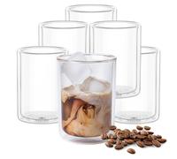 Wilmax Vasos térmicos de 100 ml, juego de 6 vasos de doble pared para agua, té, café, cócteles, vasos de té y café, vasos para bebidas calientes y frías, vasos de agua, aptos para lavavajillas