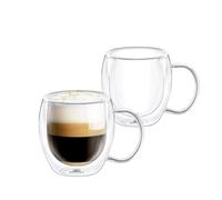 Wilmax Vasos térmicos de doble pared con asa, juego de 2 unidades, 250 ml, vasos térmicos, vasos de té, latte macchiato, vasos de café, vasos de capuchino con asa