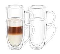 Wilmax | Vasos térmicos de doble pared con asa, taza térmica, juego de vasos latte macchiato, vasos de capuchino con asa, vasos de café, vasos de té, vasos para beber, juego de 400 ml