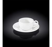 Wilmax WL-993002/2C - Juego de Tazas de café y platillos (Porcelana, 100 ml, 2 Unidades), Color Blanco