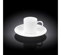 Wilmax WL-993007/2C - Juego de Tazas de café y platillos (Porcelana, 90 ml, 2 Unidades), Color Blanco