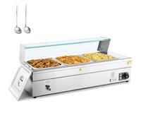 Wilprep Plato eléctrico de fregado 30L Catering profesional 1500W Calentador de alimentos Buffet 30-85°C con tapa de vidrio, 3 x 1/2 GN para hornear, Bain-Marie con grifo de drenaje de acero