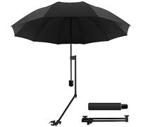 WILRAY Paraguas ajustable UPF 50+con abrazadera universal ajustable, para sillas, bolsas de golf, cochecitos, sillas de ruedas, patio, paraguas portátiles, Negro-M., M