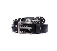 WILsem Cráneo Revit Diseño Cuero Genuino Hombres Cinturón Moda Metal Rock Cuero Vaca Punk Hombres Cinturón Regalo, Calavera negra., 125 cm