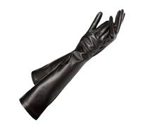WILsem Guante largo de piel de oveja para mujer, guantes negros, mitones auténticos para mujer, estilo de forro fino, manga para el brazo