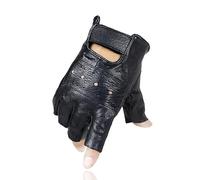 WILsem Guantes de Cuero para Hombre, Antideslizantes, Rock Metal, Punk, Medio Dedo, Cuero de Oveja, Guantes sin Dedos para Gimnasio y Fitness