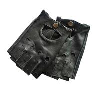 WILsem Guantes Negros de Cuero Genuino para Hombre, Guantes Antideslizantes de Medio Dedo, Guantes sin Dedos de Cuero Punk de Metal y Roca de Oveja