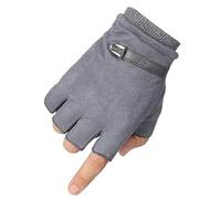 WILsem Guantes sin Dedos de Invierno para Hombre, Guantes elásticos de Medio Dedo de Piel de Ante, Color Negro y Gris, Manoplas para Bicicleta al Aire Libre, Guantes cálidos para Invierno