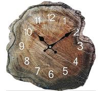 WILsem Reloj de pared de anillo de grano de madera vieja reloj silencioso simple creativo sala de estar pasillo decoración relojes digitales 12 pulgadas