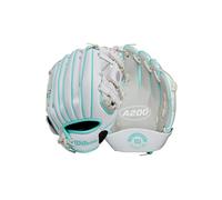 Wilson 2024 A200™ EZ Catch™ - Guante T-Ball de 10 Pulgadas para lanzar a la Derecha, Plateado/Blanco/Verde Azulado