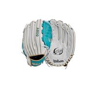 Wilson 2024 A500™ Siren™ Guante de sóftbol de Lanzamiento rápido para jóvenes Outfield de 12.5 Pulgadas, Lanzamiento con Mano Izquierda, Blanco/Verde Azulado/Dorado metálico