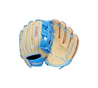 Wilson 2026 A450 - Guante de béisbol de 12 pulgadas, para lanzar a la derecha, rubio/azul frío/rojo