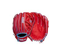Wilson A500 11.5" Guante de béisbol juvenil de infield - Tiro con mano izquierda, Rojo/Azul/Blanco