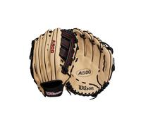 Wilson A500 - Guante de béisbol Juvenil Outfield de 12.5 Pulgadas, para lanzar a la Derecha, Rubio/Rojo/Negro