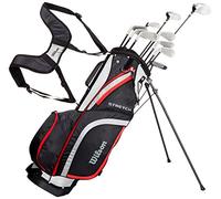Wilson WGG157551 Set Completo para Principiantes, 10 Palos de Golf con Bolsa de Transporte, Mano Derecha, Hombre, Negro/Gris/Rojo, Stretch XL