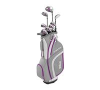 Wilson WGG157555 Set Completo para Principiantes, 9 Palos de Golf de Medida extendida (1 Pulgada) con Carro, Mano Derecha, Mujer, Blanco/Gris/Violeta, Stretch XL