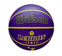 Wilson Balón de Baloncesto Exterior NBA Player Icon, Jugador Estrella Lebron James, Balón Que Proporciona Agarre Excepcional y Uso Adaptable, Color: Morado/Amarillo, Talla: 7