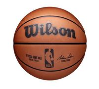 Wilson Balón de Baloncesto NBA Oficial de Juego para Venta al Público, Cuero Premium, Costura de Nivel NBA y Retención de Aire Superior, Diseño de Emblema Oficial, Color: Marrón, Talla: 7