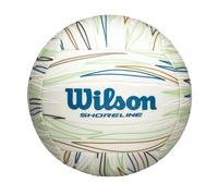 Wilson Balón de voleibol Shoreline Gen Green, TPU reciclado, cosido, Blanco/Azul, Tamaño Oficial