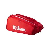 Wilson Super Tour 2025 - Bolsa para Raquetas de Tenis, Color Rojo y Blanco, con Capacidad para hasta 9 Raquetas