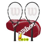 Wilson Federer - Juego de raquetas de tenis, color negro, con bolsa de tenis Advantage y pelotas