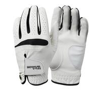 Wilson Feel Plus Guante de Golf para Hombre, Hecho con Cuero de Calidad, Agarre Mejorado y Control del Sudor, Color: Blanco/Negro, Talla: ML (Mano Derecha)