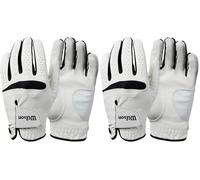 Wilson Feel Plus Guante de Golf para Hombre, Hecho con Cuero de Calidad, Agarre Mejorado y Control del Sudor, Color: Blanco/Negro, Talla: ML (Mano Derecha) (Paquete de 2)