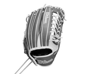 Wilson Guante de sóftbol de lanzamiento rápido A1000® T125 de otoño de 2024 de 12.5 pulgadas, color blanco/gris, tiro a mano derecha