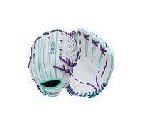 Wilson Guante de sóftbol de Lanzamiento rápido A500 Siren de 12 Pulgadas para Infield/Lanzador, Lanzamiento de Mano Derecha, Blanco/Espuma de mar/Morado