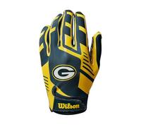 Wilson Guantes de Fútbol Americano AD NFL, Ajuste Elástico, Ajuste Seguro y Agarre Firme, Tela Transpirable, Rendimiento Óptimoo, Equipo: Green Bay Packers, Color: Verde/Amarillo, Talla para Adulto