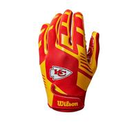 Wilson Guantes de Fútbol Americano Youth NFL Stretch Fit, Ajuste Seguro y un Agarre Firme, Tela Transpirable, Diseño Energético, Equipo: Kansas City Chiefs, Color: Rojo/Amarillo, Talla Juvenil
