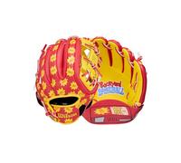 Wilson Juicebox A200 EZ Catch - Guante de béisbol juvenil de 10 pulgadas, para lanzar a la izquierda, rojo/amarillo/blanco