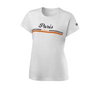 Wilson Mujer Camiseta de Manga Corta, Paris 2021 Tech T-Shirt, Poliéster/Algodón, Blanco/Azul (Maritime)/Naranja, Talla M, WRA800401MD