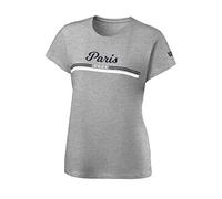 Wilson Mujer Camiseta de Manga Corta, Paris 2021 Tech T-Shirt, Poliéster/Algodón, Gris (White Heather)/Azul (Maritime)/Blanco, Talla M, WRA800402MD