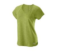 Wilson Mujer Camiseta de Manga Corta, Training V-Neck T-Shirt, Poliéster/Algodón, Verde (Dark Citron Heather), Talla S, WRA775910SM