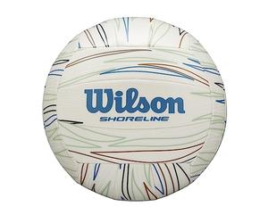 Wilson, Pelota de Voleibol Shoreline Eco, Gen Green, Interior con EVA de caña de azúcar de Base Bio, Exterior, Vóley-Playa, Blanco/Azul