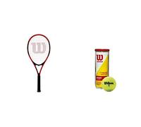 Wilson, Raqueta De Tenis Federer Unisex Principiantes Y Jugadores Intermedios Rojo Negro Tamaño Adulto, Rosso (Red), 2 + Championship Extra Duty 4TBALL
