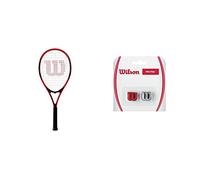 Wilson Raqueta de Tenis, Federer, Unisex, Principiantes y Jugadores intermedios, Rojo/Negro, Tamaño de empuñadura L3 + Pro Feel Antivibrador Raqueta-Unisex, Rojo/Plata, NS