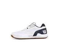 Wilson Rush Pro 5 Clay CLC Zapatillas de Tenis para Hombre, Diseño Duradero, Agarre y Estabilidad en Tierra Batida, Blanco/Azul Marino/Gum1a, Talla 46 2/3