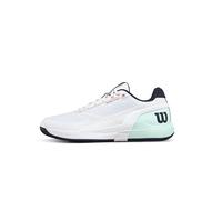Wilson Rush Pro 5 Zapatillas de Tenis para Hombre, Soporte Firme y Respuesta Rápida, Rendimiento Mejorado, Blanco/Azul Bay/Coral Intenso, Talla 47 1/3