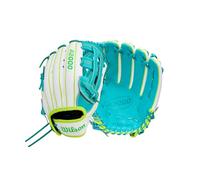Wilson Spring 2026 A2000 FP50SS - Guante de sóftbol de lanzamiento rápido para campo exterior, lanzamiento a mano derecha, blanco/verde azulado/amarillo óptico