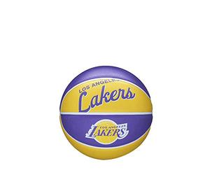 Wilson Wilson Mini Pallone da Basket NBA TEAM RETRO BSKT MINI, Utilizzo Outdoor, Gomma, Misura Mini, Viola/Giallo (Los Angeles Lakers)