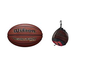 Wilson WTB10138XB06 Pelota de Baloncesto Reaction Pro Cuero sintético Interior y Exterior, Unisex-Adult, Naranja, 6 & WTB201910 Bolsa de Red Baloncesto para 1 Pelota, Unisex-Adult, Negro, Uni