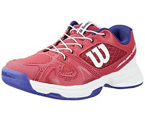 Wilson Zapatillas de deporte para niñas, RUSH PRO JR QL, Rosa/Blanco/Azul, 32, Para todo tipo de superficies, Todo tipo de jugadoras, WRS327900E135