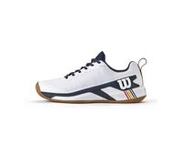 Wilson Zapatillas de Tenis Hombre Rush Pro 4.5 Clay, Malla Transpirable, Soporte y Resistencia a Abrasión, con Amortiguación Ligera, Color: Blanco/Azul Marino Blazer/Goma, Talla: 39.5