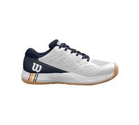 Wilson Zapatillas de Tenis Hombre Rush Pro Ace Clay, ajuste seguro, Blanco/Azul Marino/Goma 45 1/3