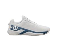 Wilson Zapatillas de Tenis Hombre Rush Pro Extra Duty, con Estabilidad ProWeave y Almohadillas para Protección, Apta en Todas Las Superficies, Color: Blanco/Azul China/Abedul Plateado, Talla: 13.5