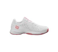 Wilson Zapatillas de Tenis Rush Pro Junior L, para Juego Cómodo y Amortiguación Dinámica, Resistentes a la Abrasión, Color: Blanco/Malva Brillante, Talla: 29K