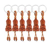 Wilsonzin 6 Piezas Buda de Madera Llavero, Pequeño Suerte Buda Figures Sculpture Meditación Estatua Buda Carving Coche Llavero para Llaves de Coche DIY Regalo de Amuleto de la Suerte